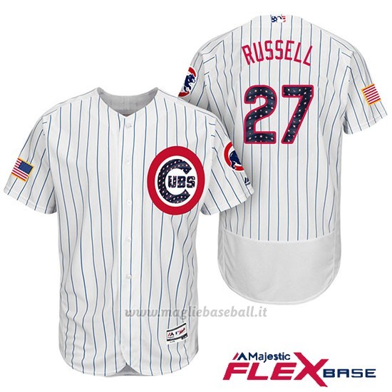 Maglia Baseball Uomo Chicago Cubs 2017 Estrellas y Rayas Cubs 27 Addison Russell Bianco Flex Base